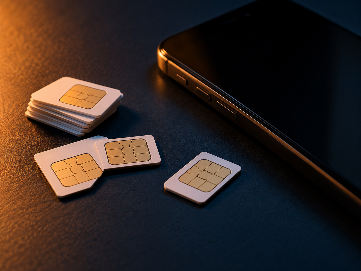 SIM cards under warm light